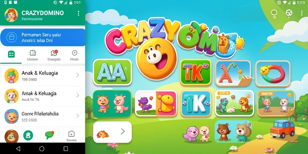 Antarmuka menarik dan interaktif dari CRAZYDOMINO untuk anak-anak.