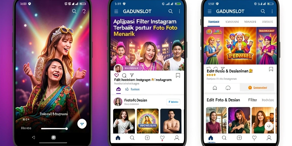 Antarmuka GADUNSLOT dengan berbagai pilihan filter Instagram.